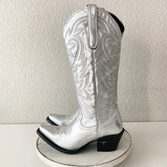 Lane SMOKESHOW Womens Cowboy Boots 6 Silver Western Cowgirl Mid Calf Pointed Toe - Picture 4 of 11